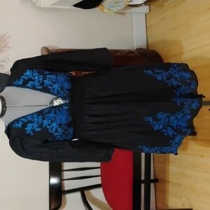 Flying Tomato Brand Black Dress with Blue Floral Pattern Size M Medium